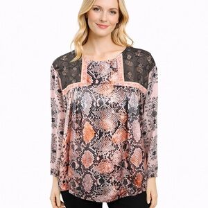 Ivy Jane Whimsy Peasant Top Floral Lizard Print Boho Romantic Cottage Size L